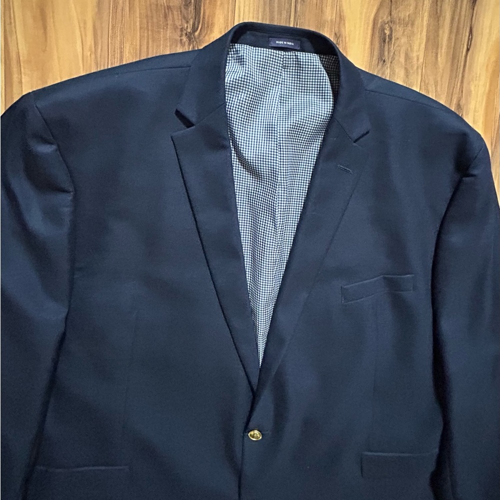Stafford Men’s Navy Wool Blazer Sport Coat Jacket, 2 Button, Single Vent, 54L - Picture 3 of 14